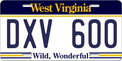 WV license plate DXV600