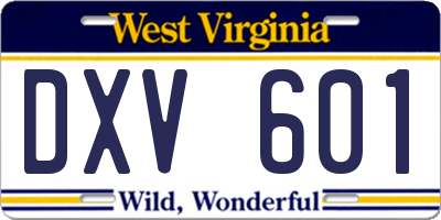 WV license plate DXV601