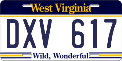 WV license plate DXV617
