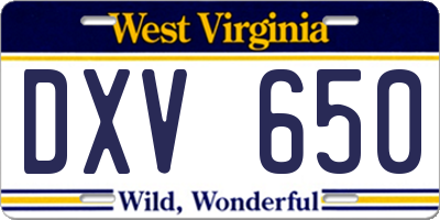 WV license plate DXV650