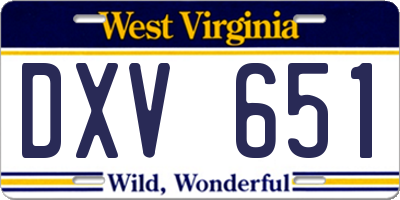 WV license plate DXV651