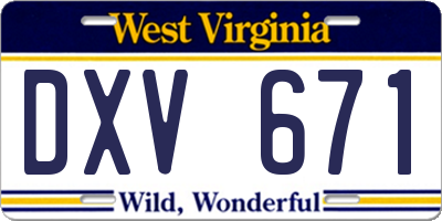WV license plate DXV671