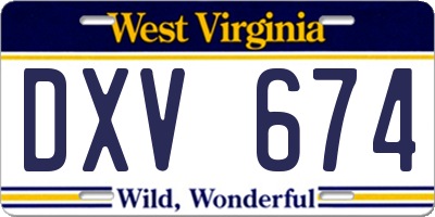 WV license plate DXV674