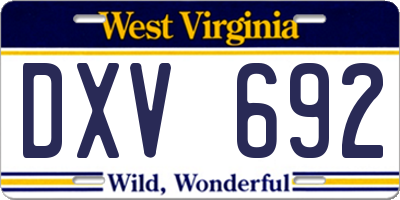 WV license plate DXV692