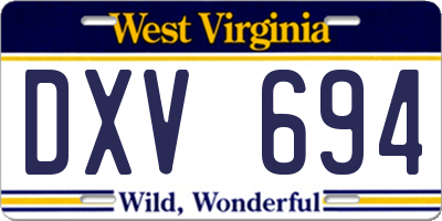 WV license plate DXV694