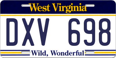WV license plate DXV698