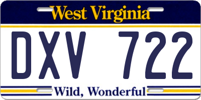 WV license plate DXV722