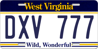 WV license plate DXV777