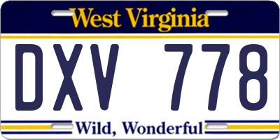 WV license plate DXV778