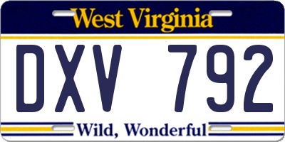 WV license plate DXV792