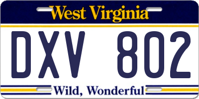 WV license plate DXV802