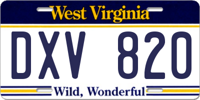 WV license plate DXV820