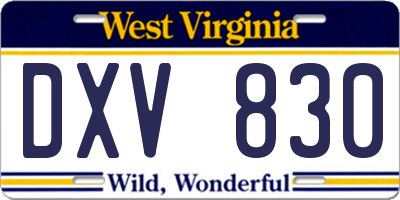 WV license plate DXV830