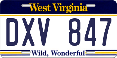 WV license plate DXV847
