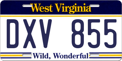 WV license plate DXV855