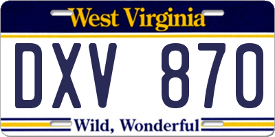 WV license plate DXV870