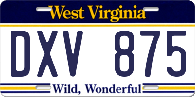 WV license plate DXV875