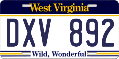 WV license plate DXV892