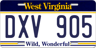 WV license plate DXV905