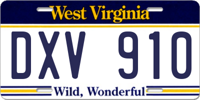 WV license plate DXV910