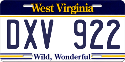 WV license plate DXV922