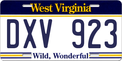 WV license plate DXV923