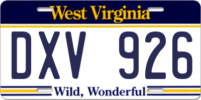 WV license plate DXV926