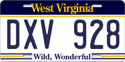 WV license plate DXV928