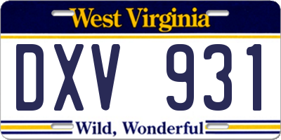 WV license plate DXV931