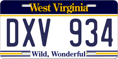 WV license plate DXV934