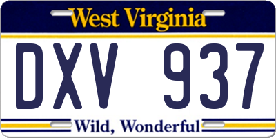 WV license plate DXV937