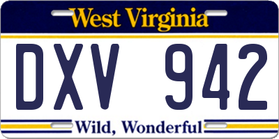 WV license plate DXV942