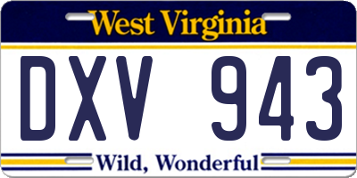 WV license plate DXV943