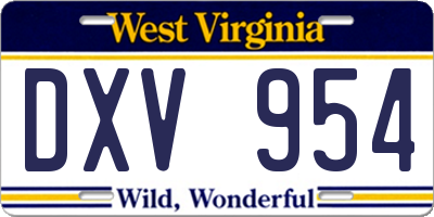 WV license plate DXV954