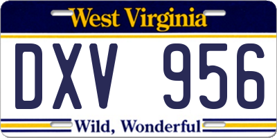 WV license plate DXV956