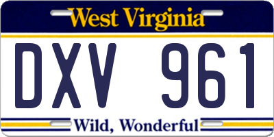 WV license plate DXV961