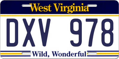 WV license plate DXV978