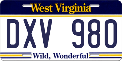 WV license plate DXV980