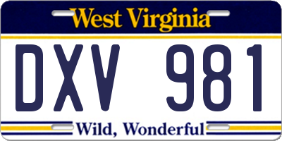 WV license plate DXV981