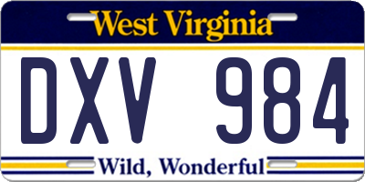 WV license plate DXV984