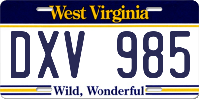 WV license plate DXV985
