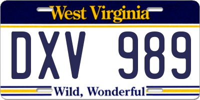WV license plate DXV989