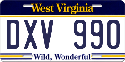 WV license plate DXV990