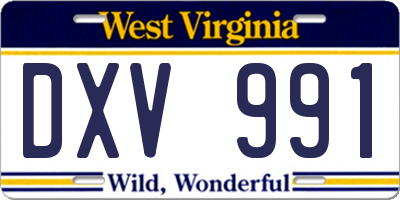 WV license plate DXV991