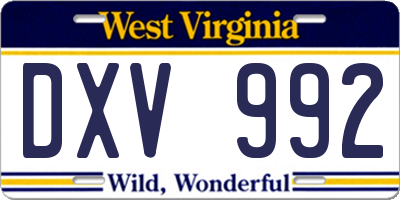WV license plate DXV992