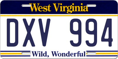 WV license plate DXV994