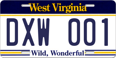 WV license plate DXW001