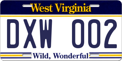 WV license plate DXW002