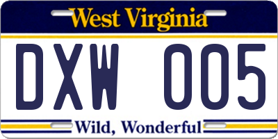 WV license plate DXW005