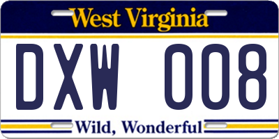 WV license plate DXW008